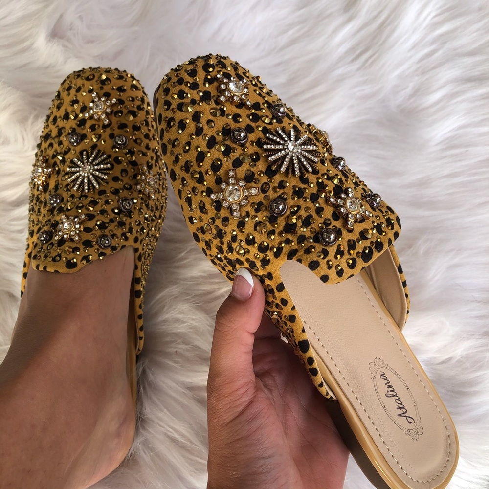 Italina LEOPARD Sequin Gem Embellished Slide-In Flat Mule - Picture 6 of 7
